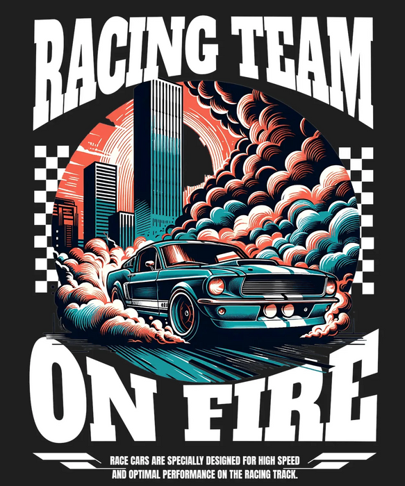 Racing Team On Fire - DTF Ready to Press (black_bg)