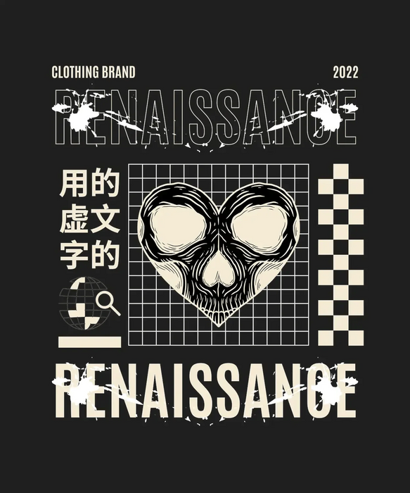 Renaissance Skull Design - DTF Ready to Press (black_bg)