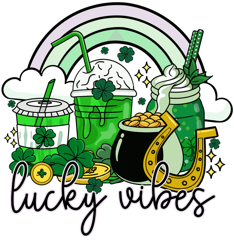 Lucky Vibes Saint Patrick's Day Rainbow Design - DTF Ready To Press