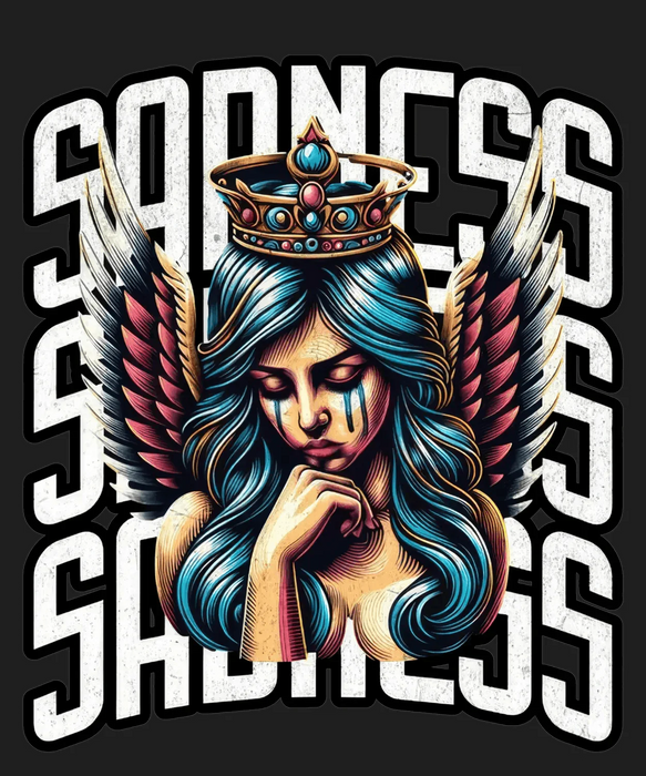 Sadness Crown Angel - DTF Ready to Press (black_bg)