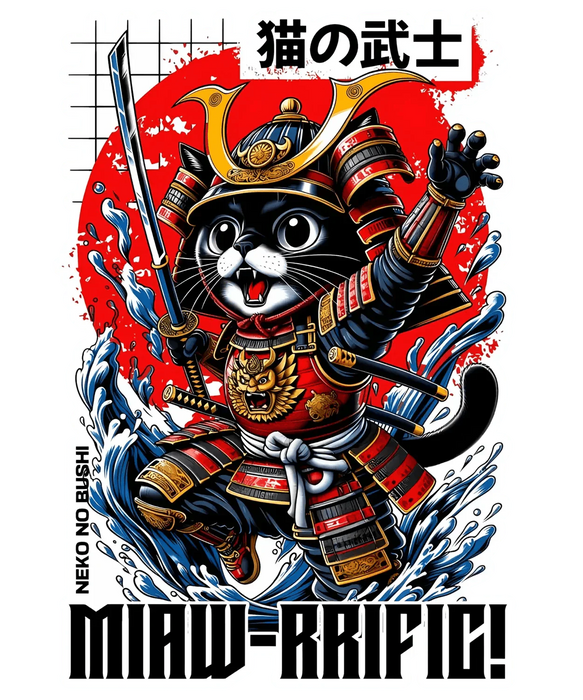 Samurai Cat T-Shirt - DTF Ready to Press (original)