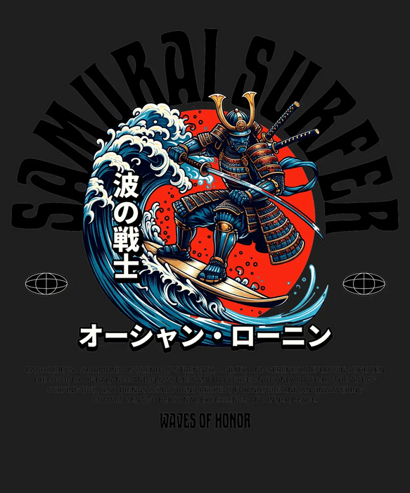 Samurai Warrior Wave - DTF Ready to Press (black_bg)