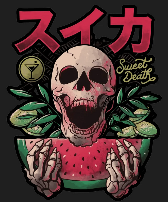 Skeleton Watermelon - DTF Ready to Press (black_bg)
