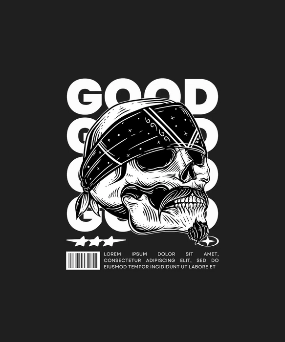 Skull Bandana - DTF Ready to Press (black_bg)