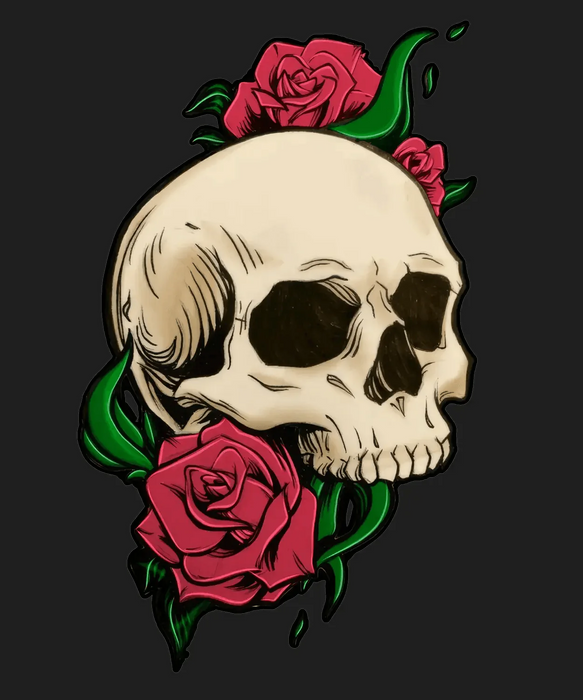 Skull Rose Art - DTF Ready to Press (black_bg)