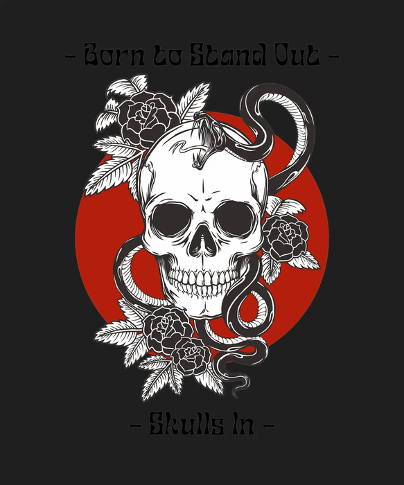 Skull and Roses - DTF Ready to Press (black_bg)
