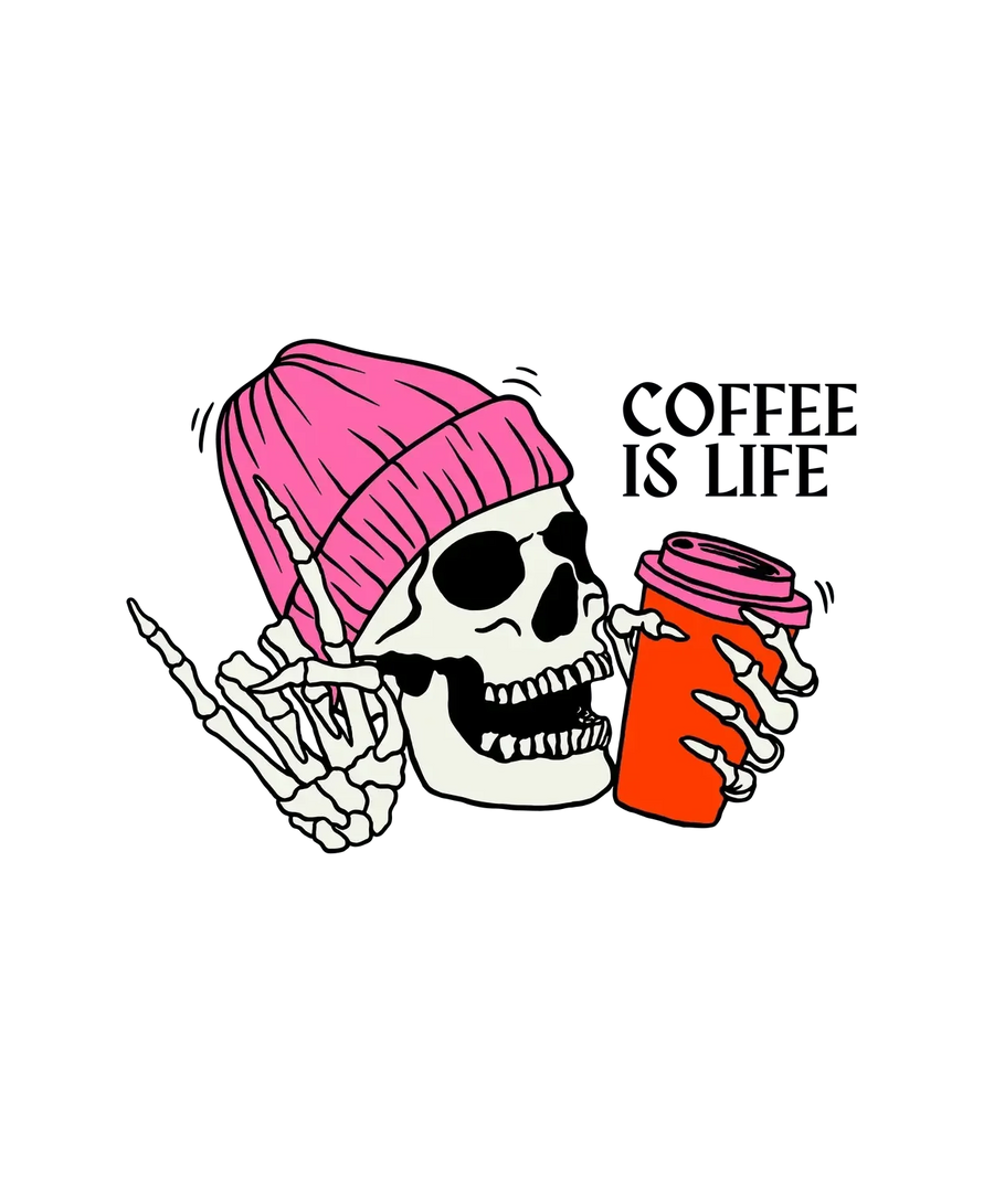 Skull with Coffee - DTF Ready to Press