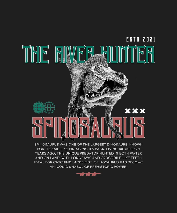 Spinosaurus The River Hunter - DTF Ready to Press (black_bg)