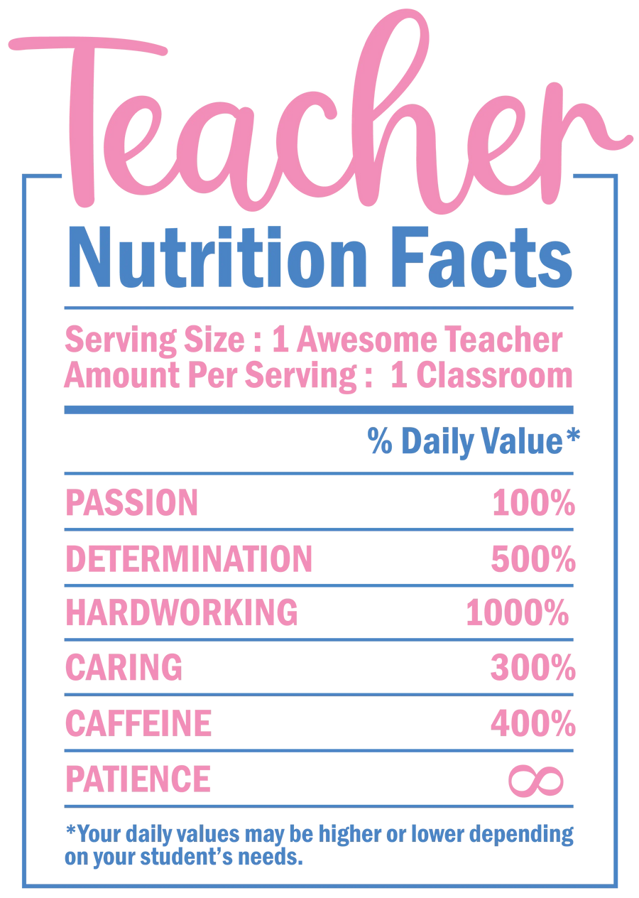 Teacher Nutrition Facts Design - DTF Ready To Press