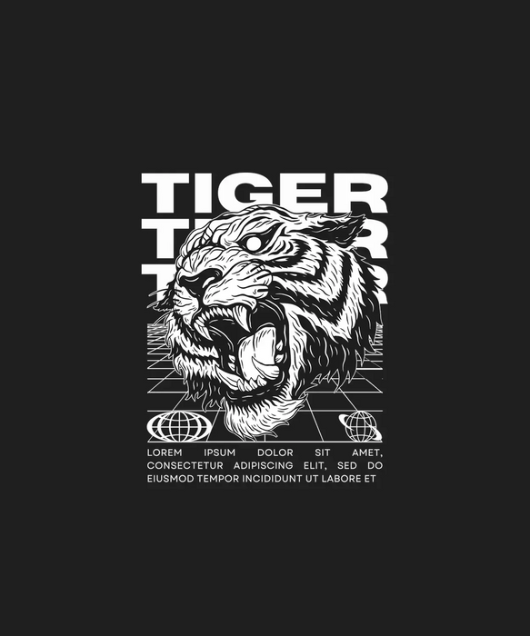 Tiger Face Fury - DTF Ready to Press (black_bg)