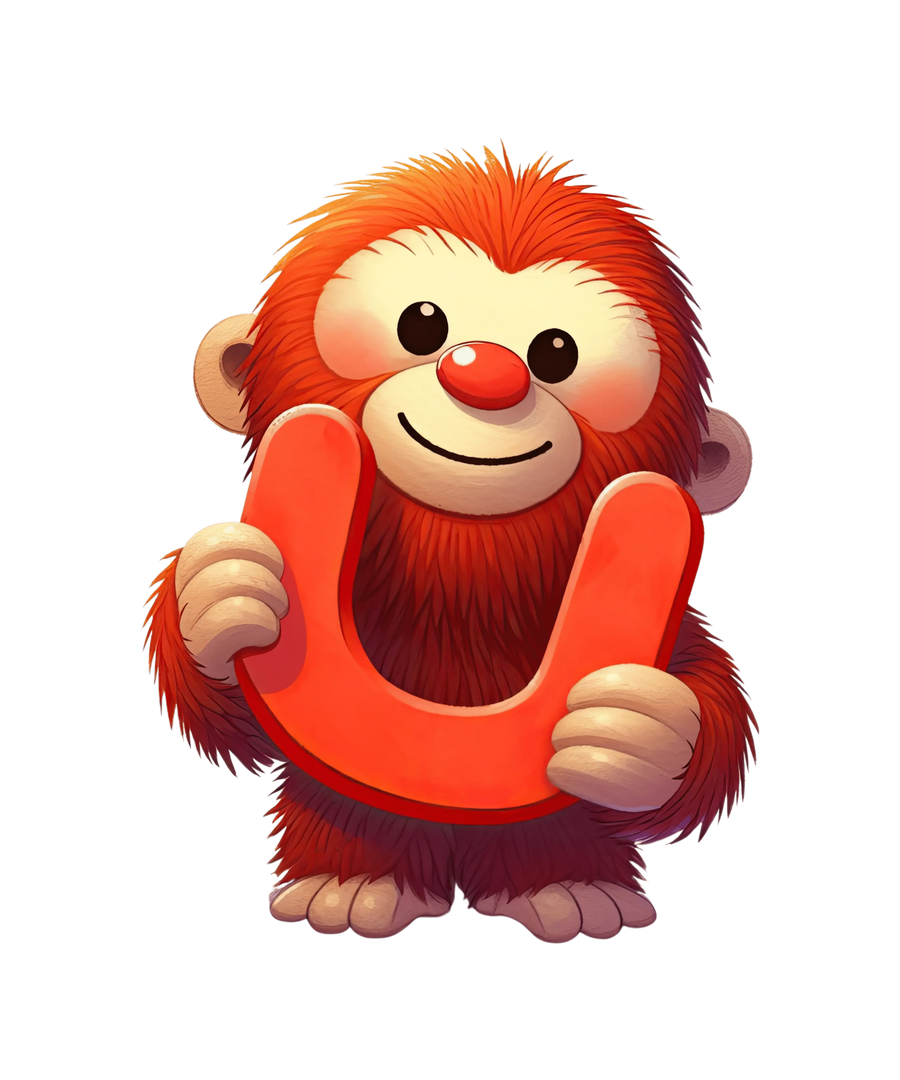 Tieralphabet U Uakari Design – DTF bereit zum Bedrucken