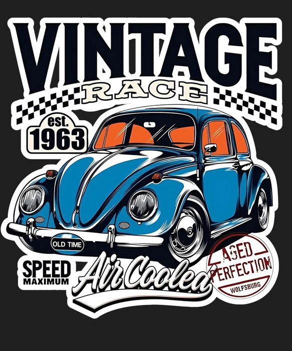 Vintage Race Car - DTF Ready to Press (black_bg)