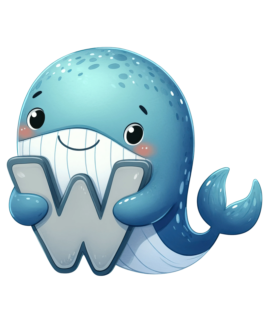 Animal Alphabet W Whale Design - DTF Ready To Press