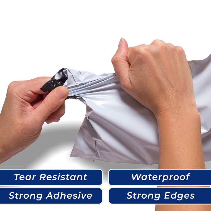 Durable White Poly Mailer showcasing strong adhesive and tear-resistant features for reliable shipping solutions.