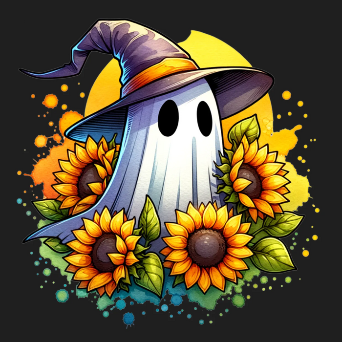 Halloween Ghost Sunflower DTF Transfer Ready to Press