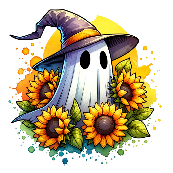 Halloween Ghost Sunflower DTF Transfer Ready to Press