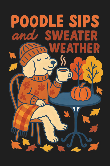 Poodle Sips Sweater Weather DTF Transfer Ready to Press