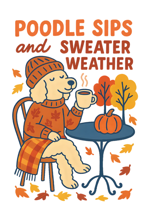 Poodle Sips Sweater Weather DTF Transfer Ready to Press