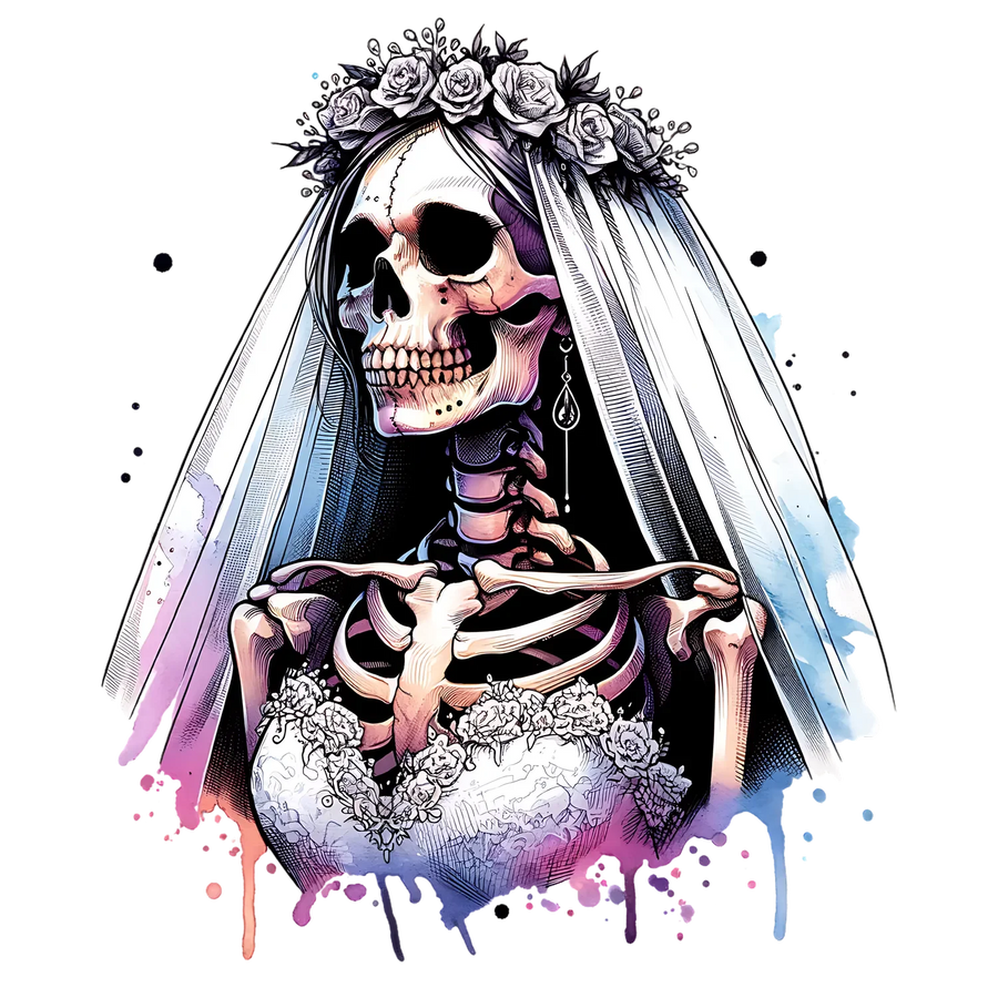 Gothic Braut Skelett DTF Transfer Bügelfertig