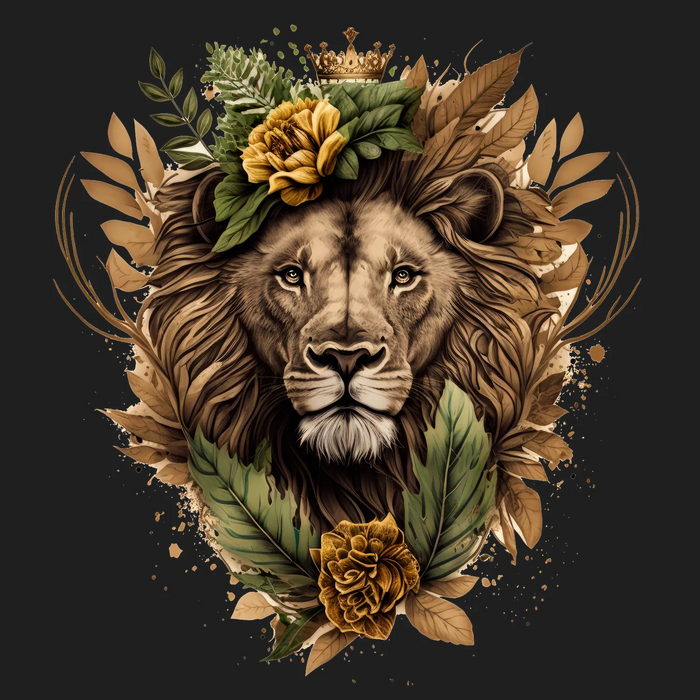 Royal Lion Floral Crown DTF Transfer Ready to Press
