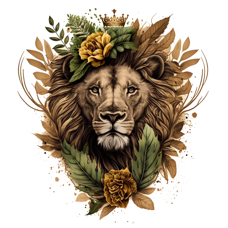 Royal Lion Floral Crown DTF Transfer Ready to Press