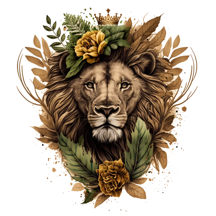 Royal Lion Floral Crown DTF Transfer Ready to Press