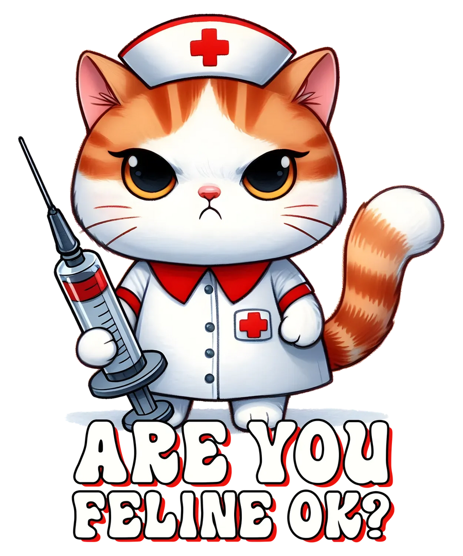 Nurse Cat DTF Transfer Ready to Press: Are You Feline OK?