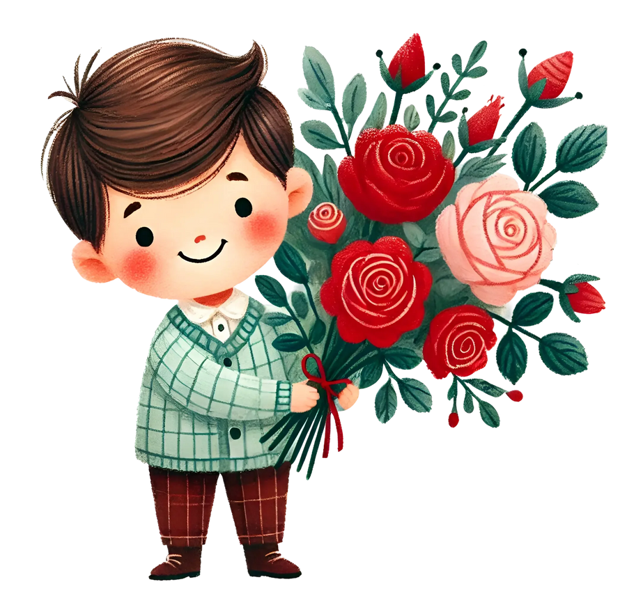 Valentine's Day Boy Holding A Bouquet Flower Design | DTF Center
