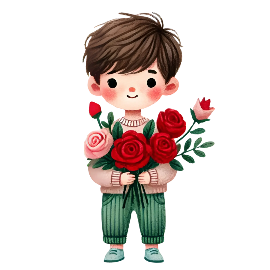 Boy Holding A Red Bouquet Flower Design | DTF Center