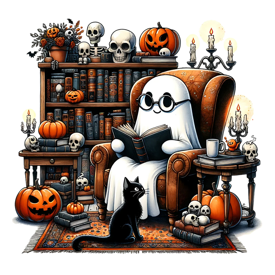 Halloween Ghost Reading DTF Transfer Ready to Press