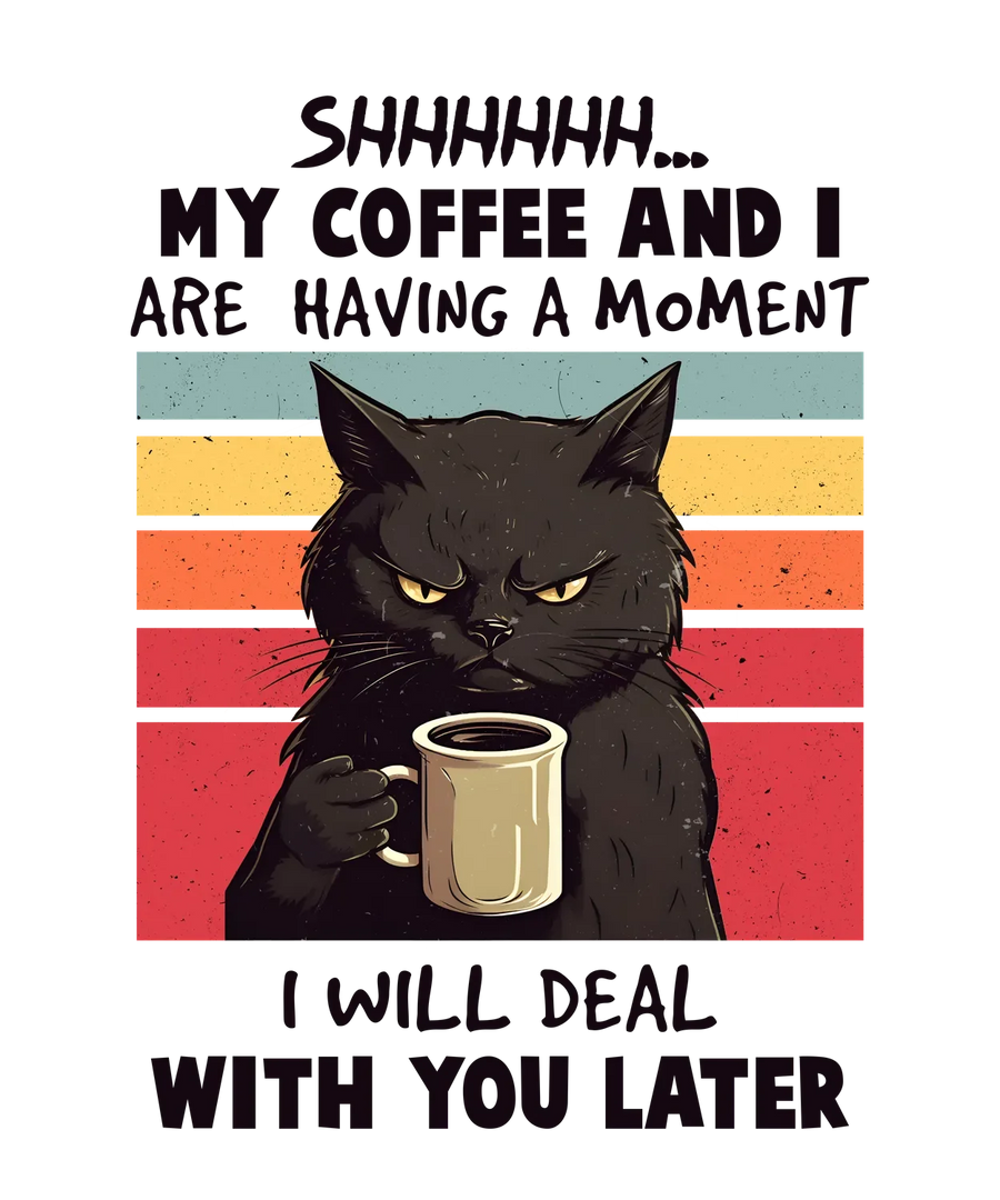 Cat Coffee Moment DTF Transfer Ready to Press