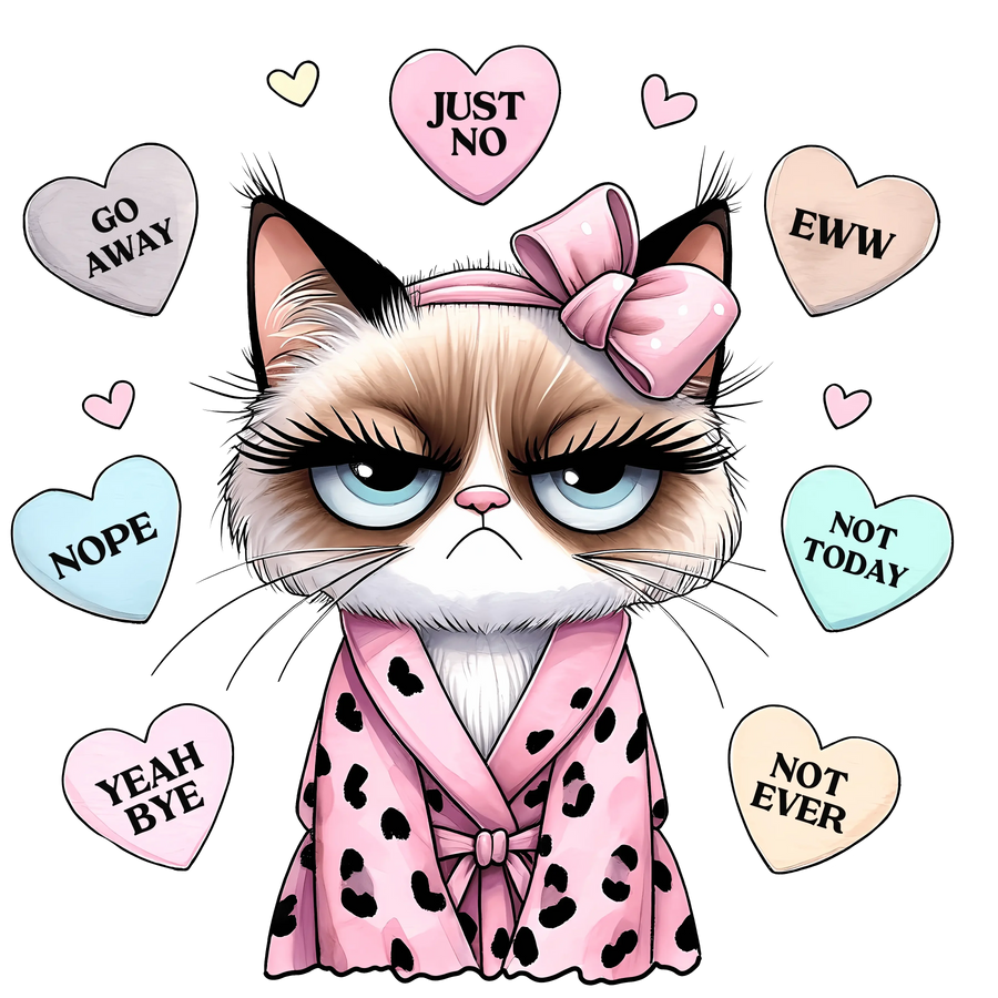 Funny Cat Conversation Hearts Design - DTF Ready To Press