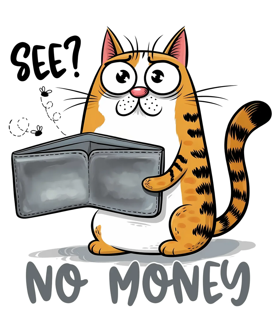 Katze Kein Geld DTF Transfer Bügelfertig