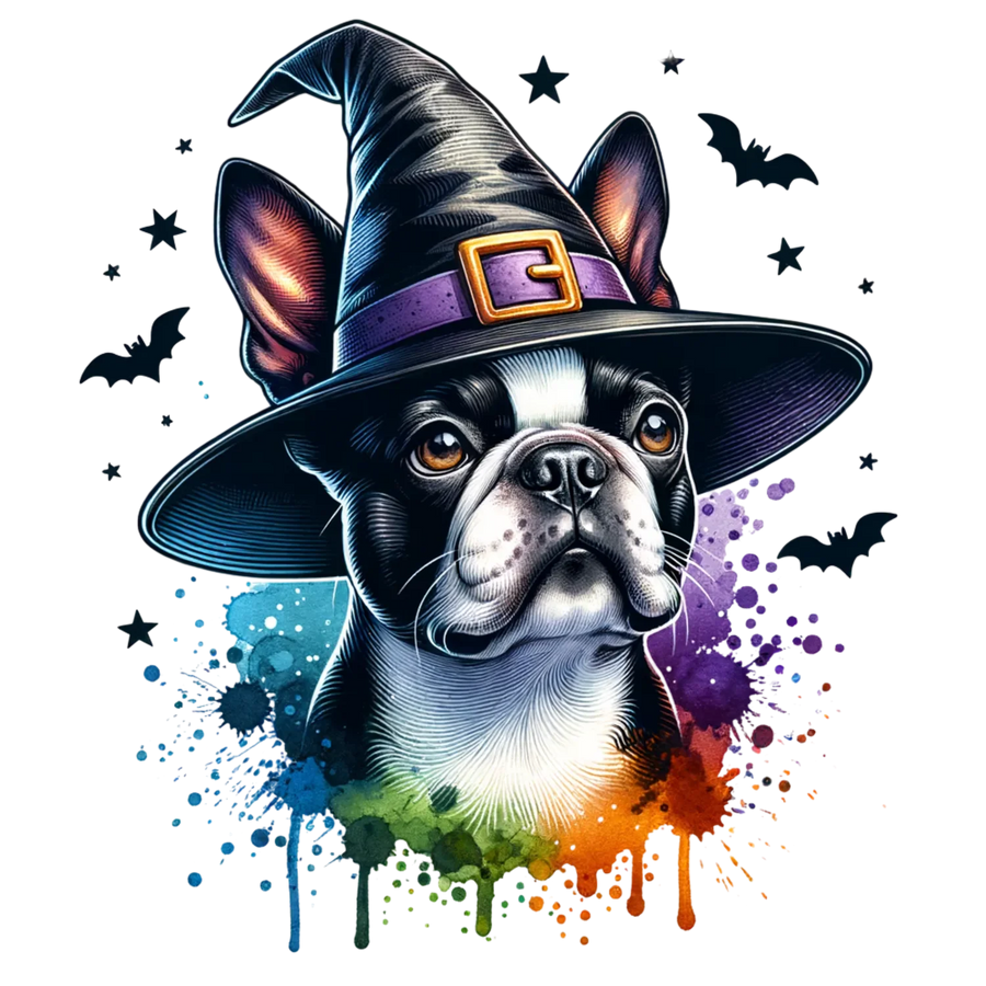 Halloween Boston Terrier DTF Transfer bereit zum Pressen