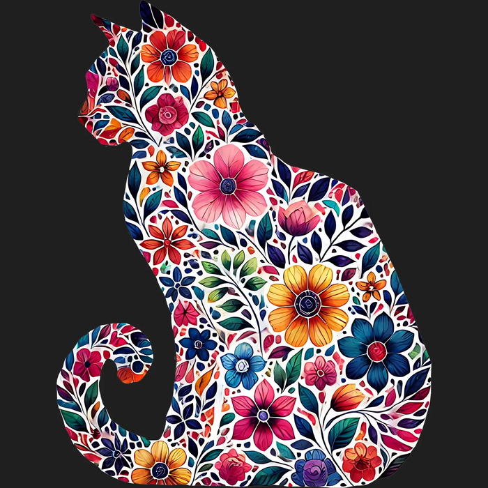 Floral Cat DTF Transfer Ready to Press