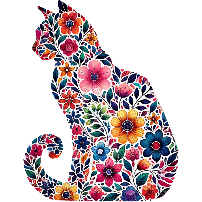 Floral Cat DTF Transfer Ready to Press