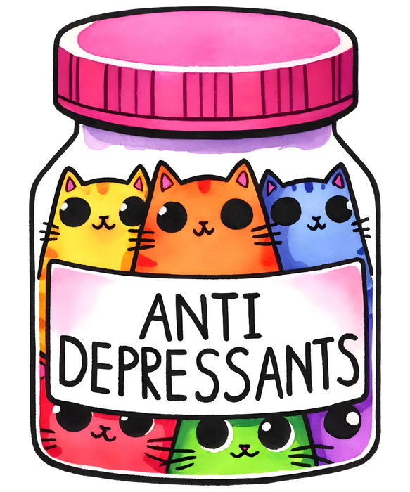 Cute Cats Anti Depressants DTF Transfer Ready to Press