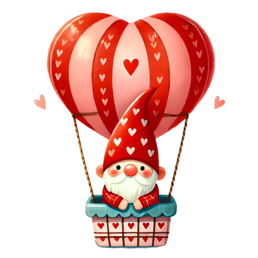 Valentine's Day Gnome In A Hot Air Balloon Design | DTF Center