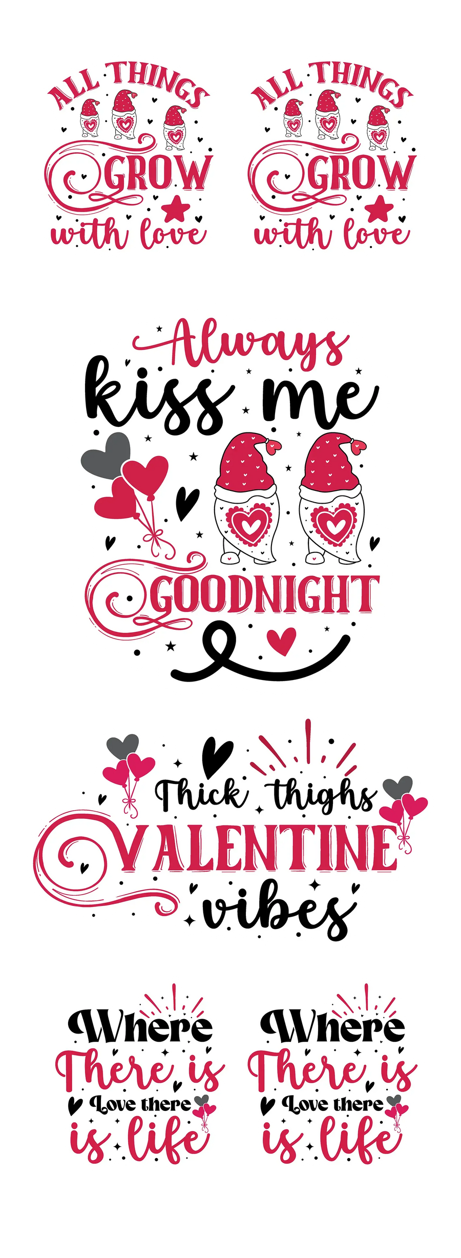 Liebeszitate: Valentinstag DTF Gang Sheet 22"x60" Vorgefertigtes DTF Gang Sheet