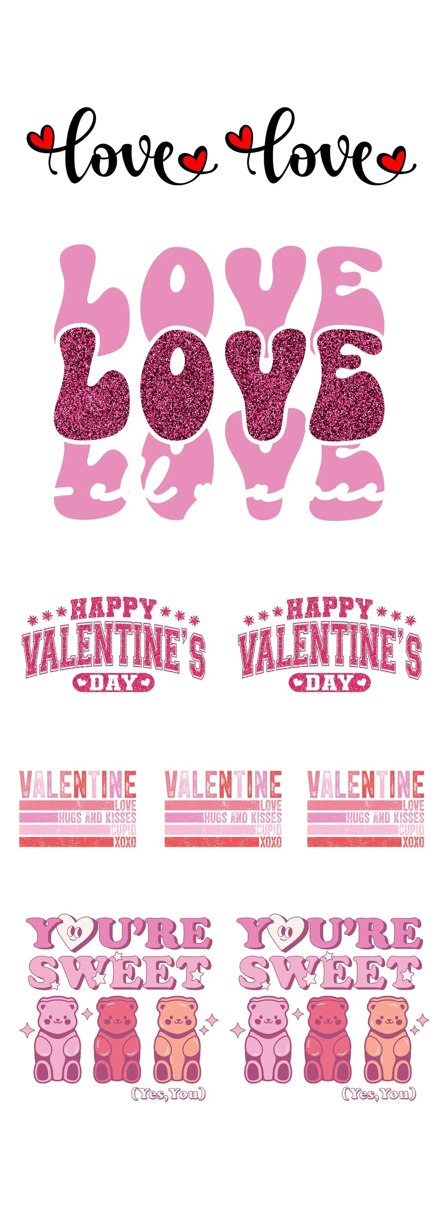 Sweet & Lovely: Valentinstags-DTF-Gang-Sheet 22"x60" Vorgefertigtes DTF-Gang-Sheet