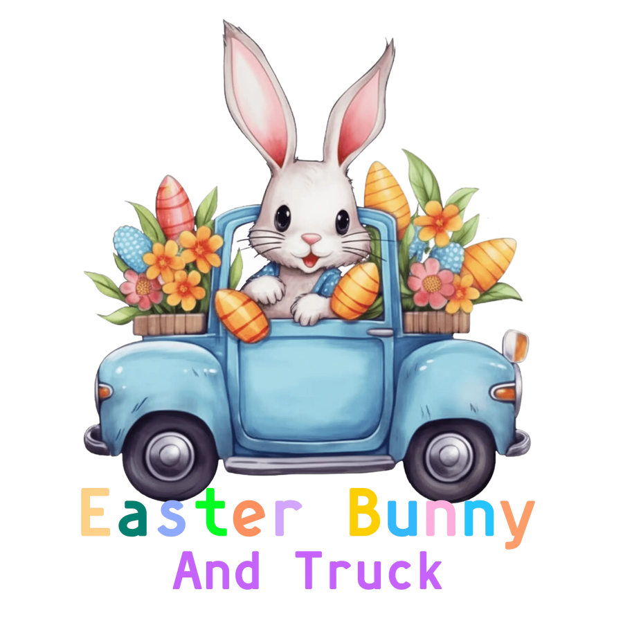 Easter Cute Bunny And Truck Design - DTF Ready To Press