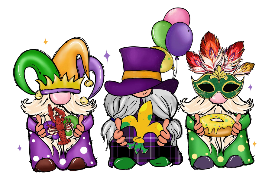 Mardi Gras Gnome Design - DTF Ready To Press