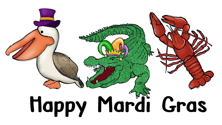 Happy Mardi Gras Crocodile Design - DTF Ready To Press