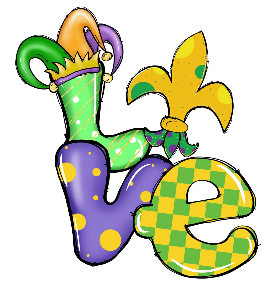Mardi Gras Love Design - DTF Ready To Press