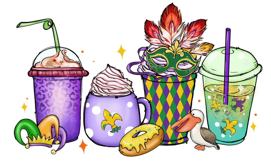 Mardi Gras Coffee Lover Design - DTF Ready To Press