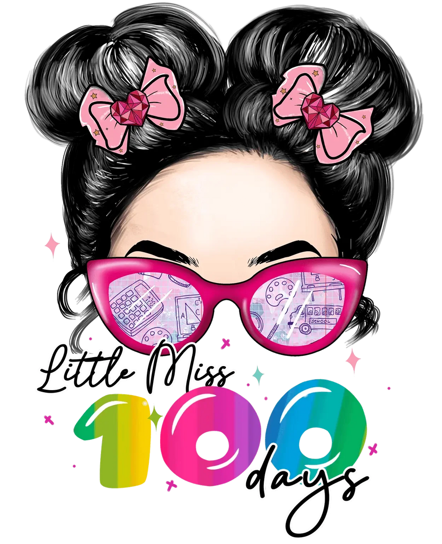 Diseño de Little Miss 100 Days Girl con moño desordenado - DTF listo para imprimir