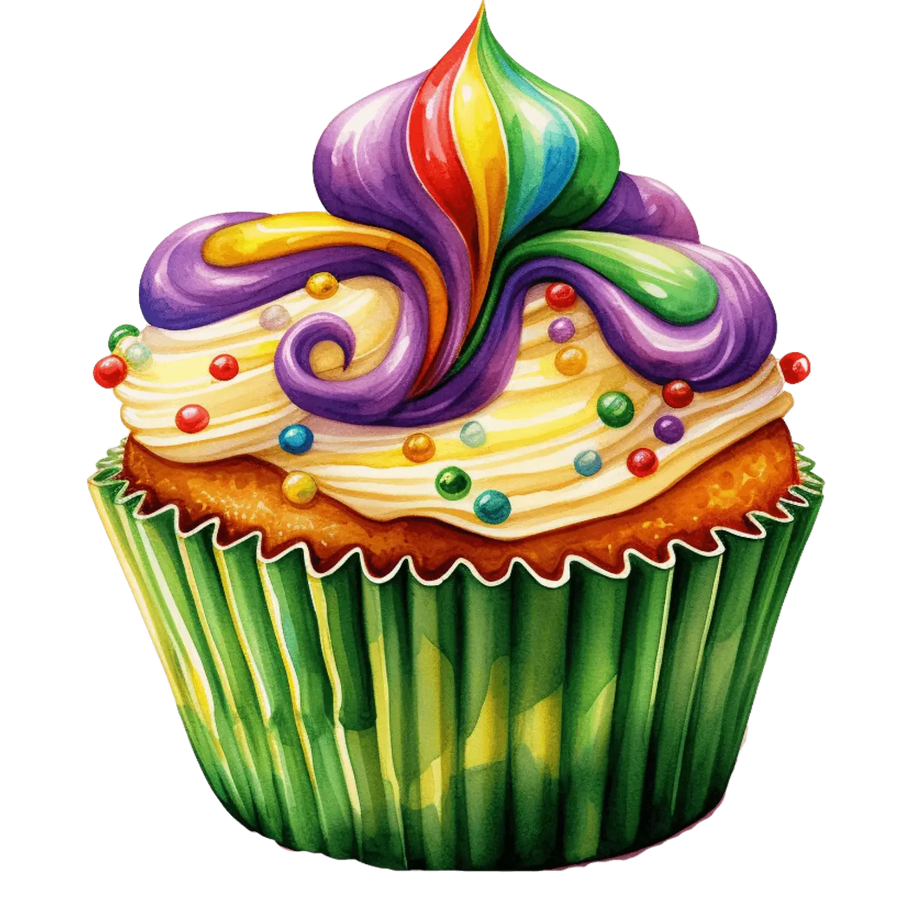 Mardi Gras King Cupcake Design - DTF Ready To Press