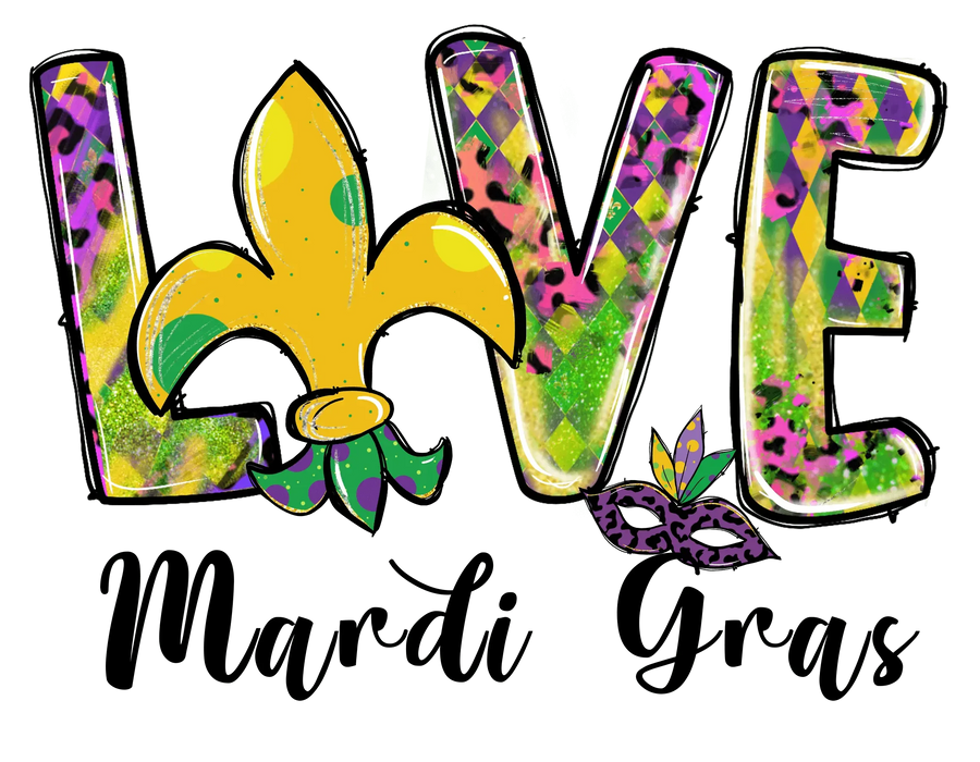 Love Mardi Gras Design - DTF Ready To Press