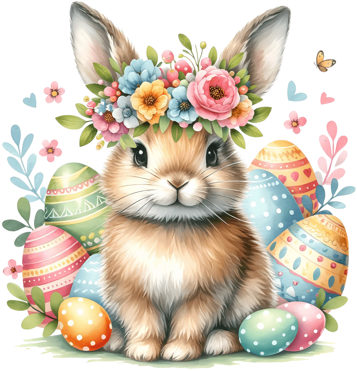 Cute Easter Bunny With Eggs Design - DTF Ready To Press
