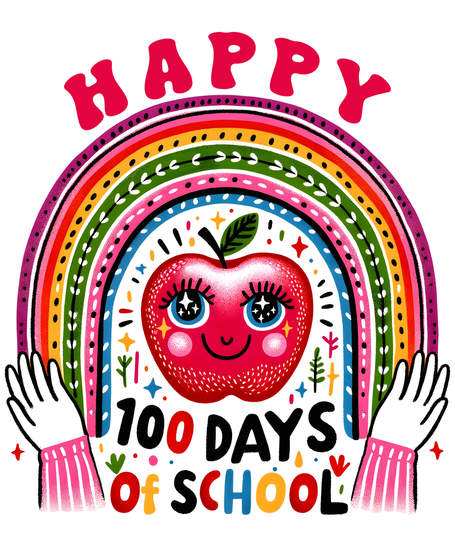 Happy 100 Days Of School Rainbow Teacher Design - DTF Ready To Press